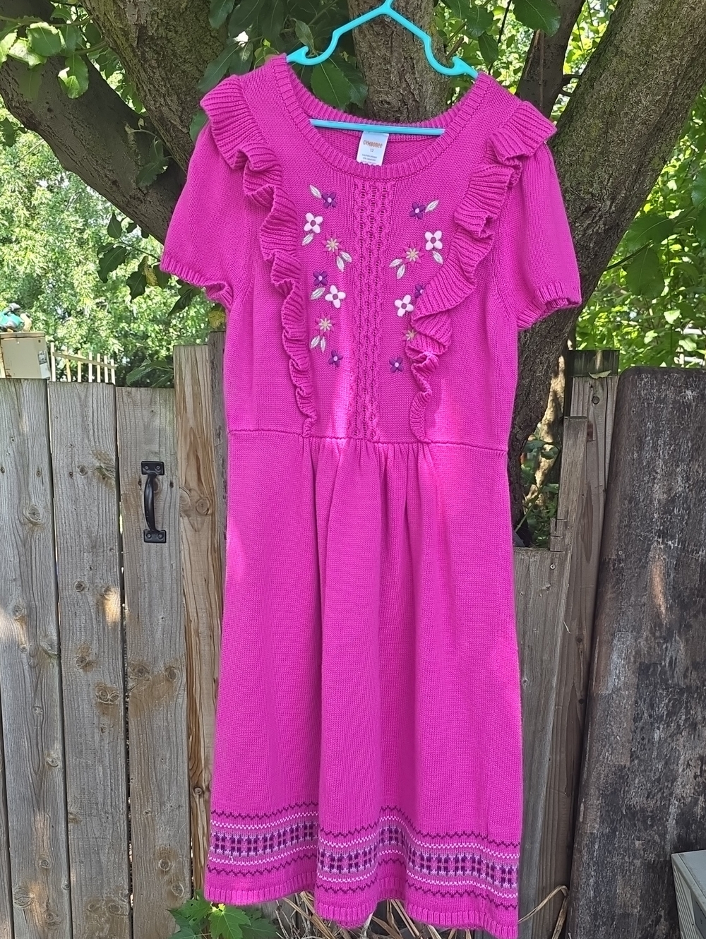 Gymboree Bright Fuchsia Ruffle Knit Dress with Floral Embroidery